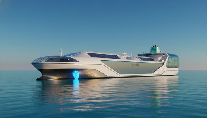 Современное судно-газовоз в спокойном море под ясным небом, символизирующее экологичные морские перевозки.