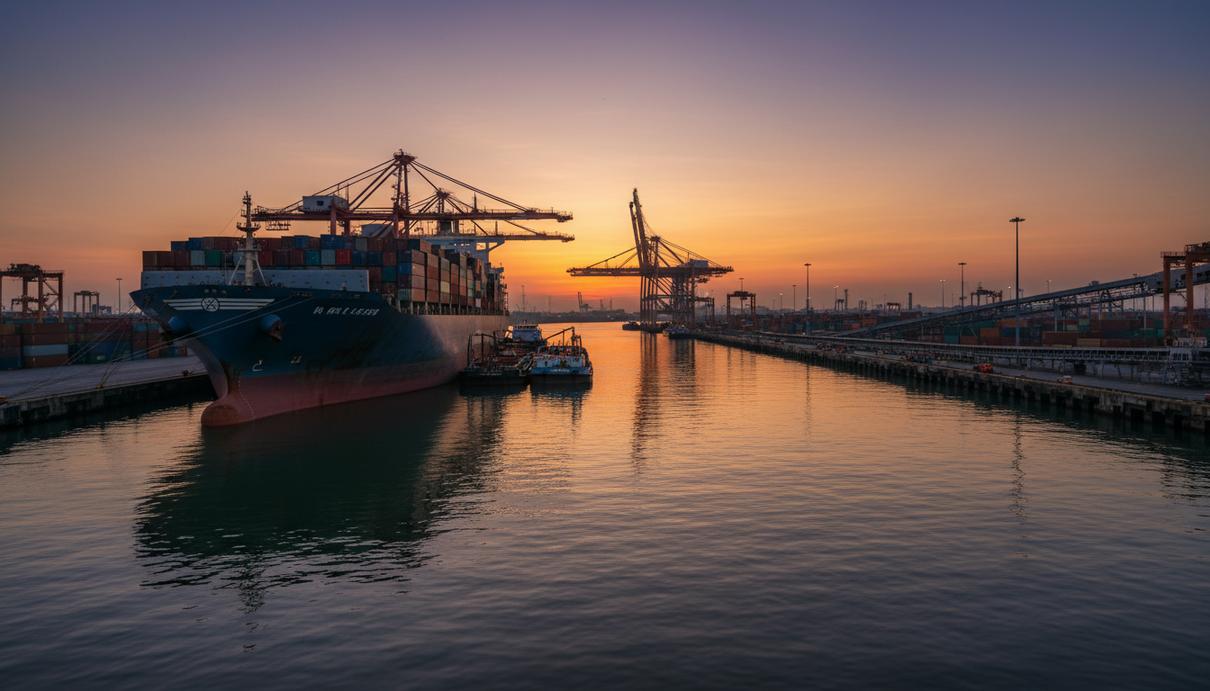 Немецкая IBT Bunkering & Trading открыла представительство в Сингапуре Контейнеровоз и бункеровочные баржи в промышленном порту Сингапура на закате